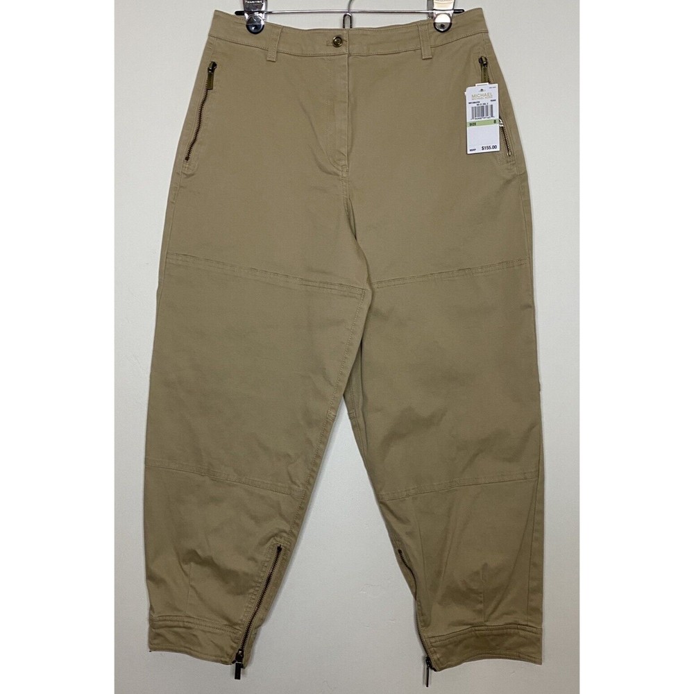 NWT Michael Kors Women's Zipper Pocket Khaki Barrel Leg Pant Size 8